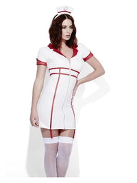 Fever Role-Play Nurse Wet Look Costume, White Dress Loud