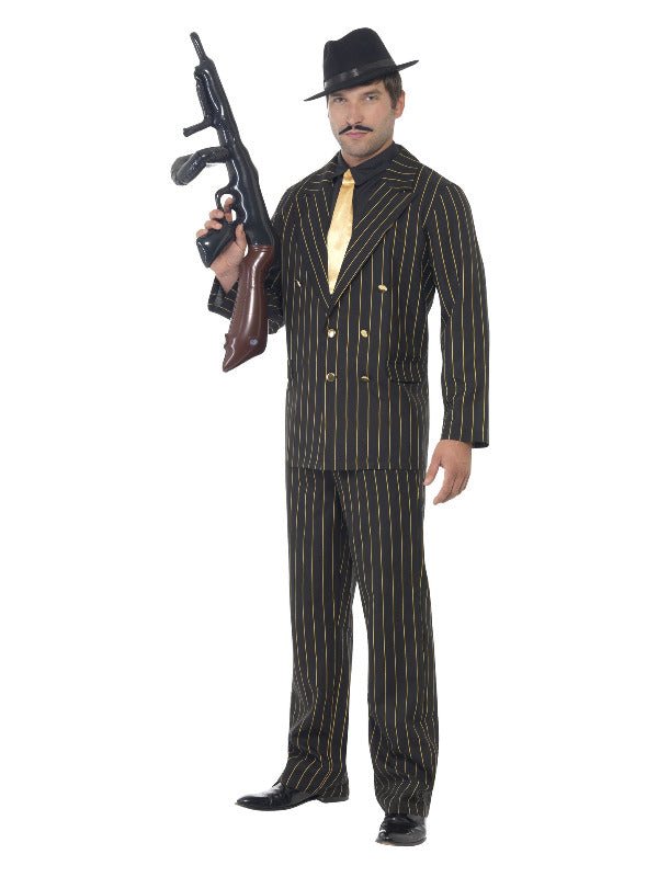 Gold Pinstripe Gangster Costume, Black Dress Loud