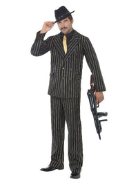 Gold Pinstripe Gangster Costume, Black Dress Loud