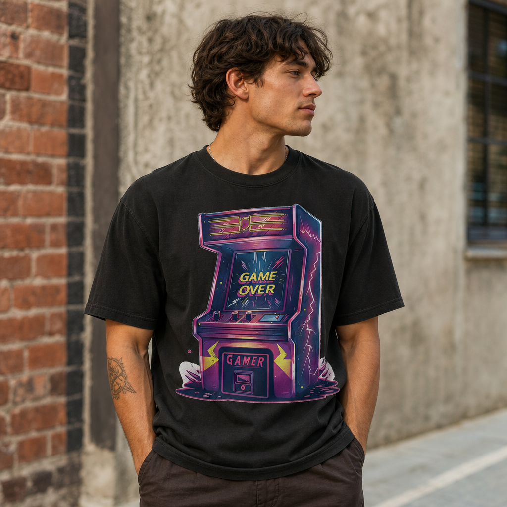 Game Over Retro Arcade Cabinet Gamer Design