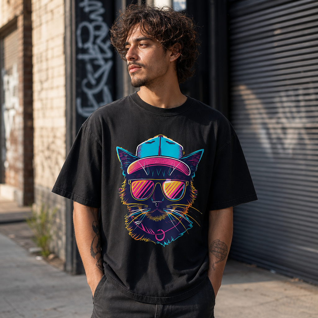 Retro Neon Cool Cat Snapback & Shades