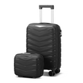V-striped 2-piece suitcase with PP handbag PP trolley case 14in 20in PP iron trolley classic colour - black (grained pattern) Dress Loud