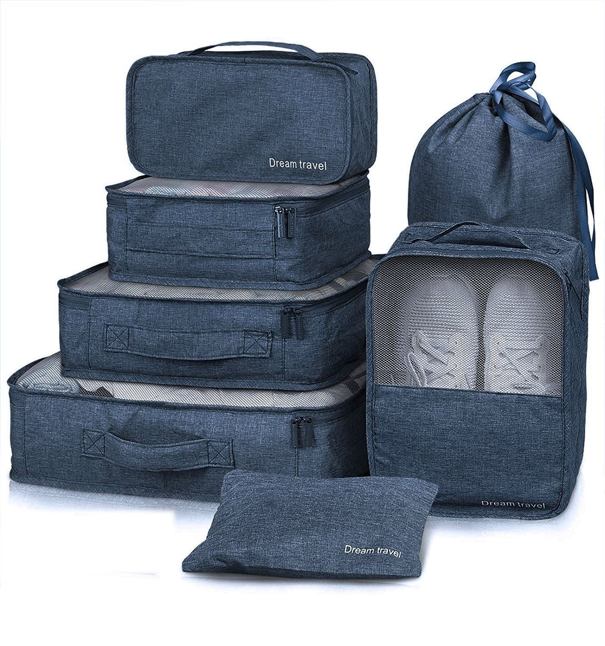 7pcs Packing Cubes Luggage Storage Organiser Travel Compression Suitcase Bags Dress Loud