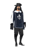 Musketeer Male Costume, with Top, Hat, Navy Dress Loud