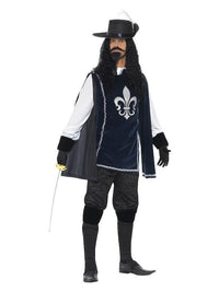 Musketeer Male Costume, with Top, Hat, Navy Dress Loud