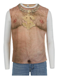 Realistic 70s Hairy Chest, Sleeveless Top, Nude Dress Loud
