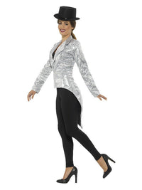 Sequin Tailcoat Jacket, Ladies, Silver Dress Loud