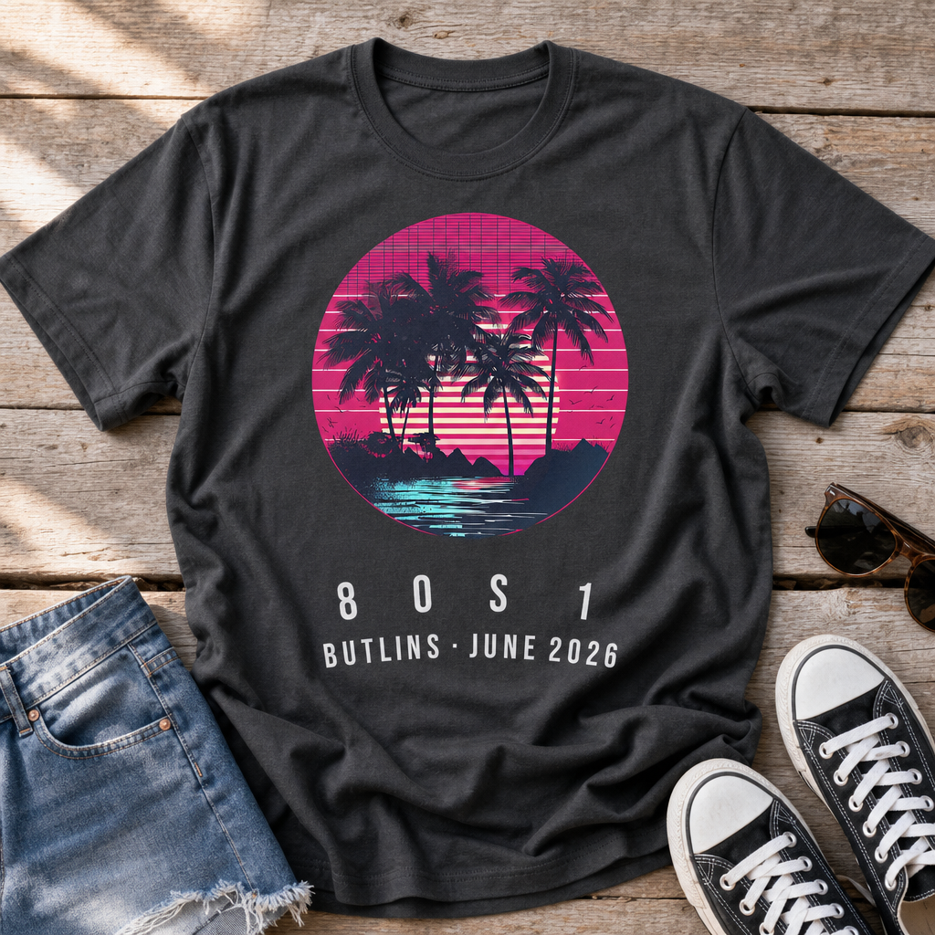 Retro Synthwave Palm Sunset Circle Print