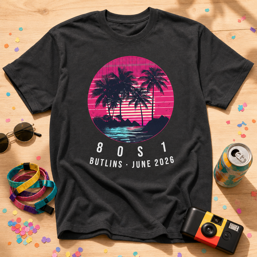 Retro Synthwave Palm Sunset Circle Print
