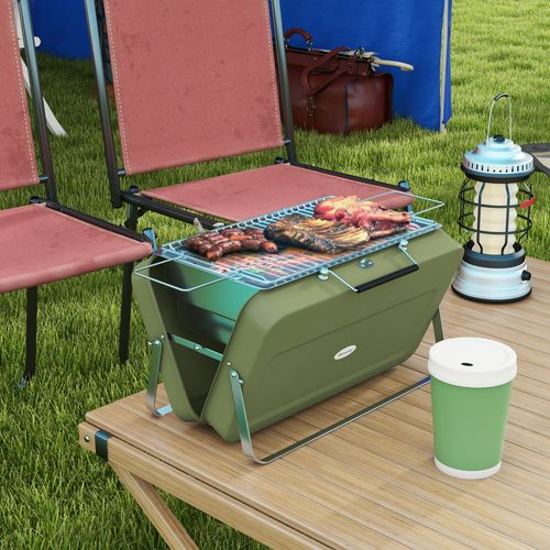 Outsunny Portable BBQ Grill with Suitcase Design for Camping Picnic Party, Green Dress Loud