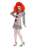 Vintage Clown Lady Costume, Grey & Red Dress Loud