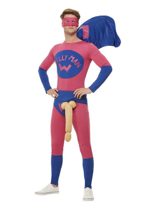 Willyman Superhero Costume, Pink & Blue - Adult Weekender