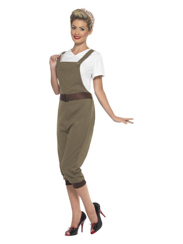 WW2 Land Girl Costume, Khaki Dress Loud